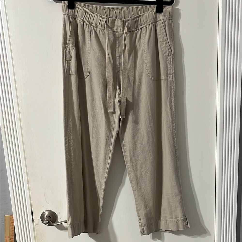 Ellen Tracy Tan Beige Linen Pants Relaxed Fit Drawstring